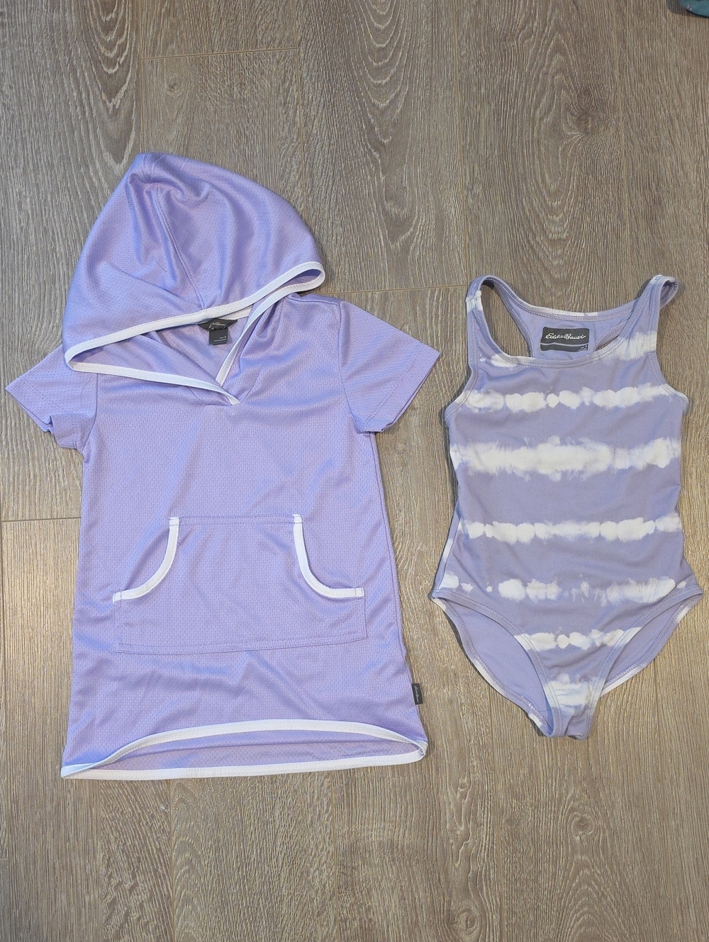 Eddie Bauer Lilac Hooded Swim Tunic and Tie-Dye One-Piece